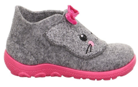 Hochwertiger SUPERFIT Hausschuh in Grau mit Glitzer und Katzenmotiv, für gemütliche Stunden zuhause