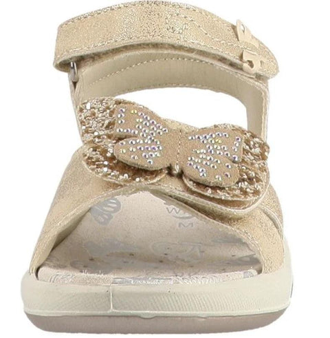 Sandale LURCHI FARFALLA – gold Glitzer, Schmetterlings-Applikation, Vorderansicht; Modell FARFALLA