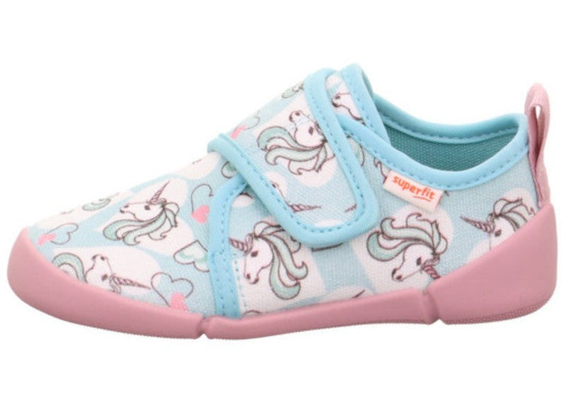 SUPERFIT Barfuß Hausschuh VENTI 6700-75 - türkis / rosa / Einhörner