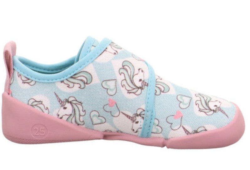 SUPERFIT Barfuß Hausschuh VENTI 6700-75 - türkis / rosa / Einhörner