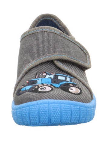 Comfortable and stylish SUPERFIT Hausschuh BILL 278-206 in gray and blue with a playful tractor design
