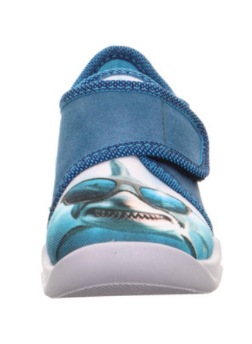 Comfortable blue and white SUPERFIT Hausschuh BUBBLE 6274-804 with fun shark design