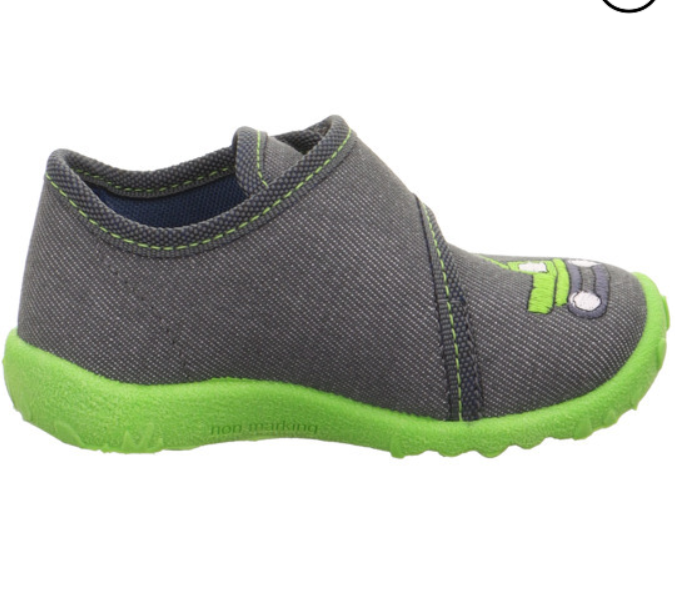 Comfortable and stylish SUPERFIT Hausschuh SPOTTY 9254-207 in grey and green with a fun digger design