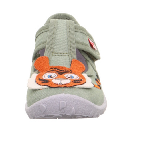 Comfortable and stylish SUPERFIT Hausschuh SPOTTY 9256-751 in green, grey, and tiger print design