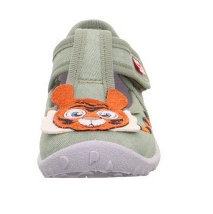 Comfortable and stylish SUPERFIT Hausschuh SPOTTY 9256-751 in green, grey, and tiger print design