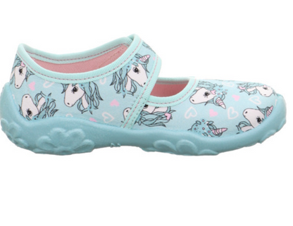 Colorful türkis SUPERFIT Hausschuh BONNY 283-752 with adorable Einhorn design