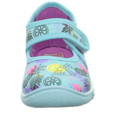Comfortable and stylish SUPERFIT Hausschuh BELINDA 288-752 in vibrant turquoise color with summer fruit pattern