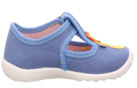 Colorful SUPERFIT Hausschuh SPOTTY 9256-840 in light blue and yellow featuring a cute duck design