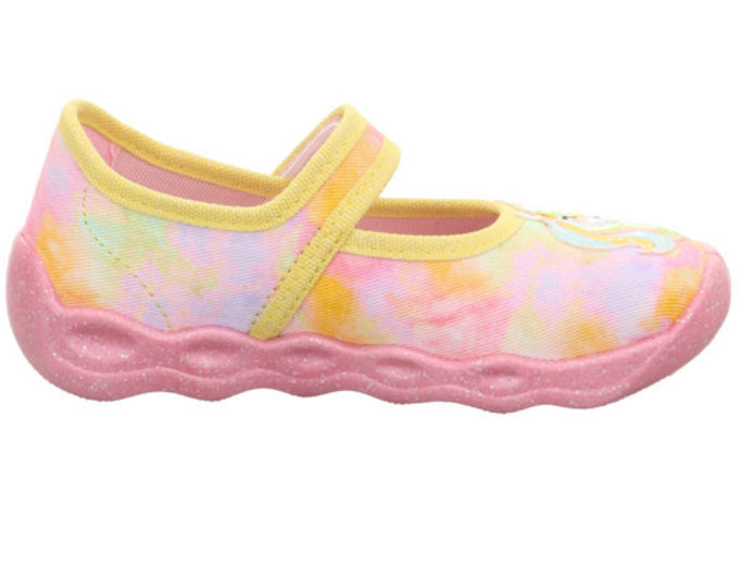 Adorable SUPERFIT Hausschuh BUBBLE 6271-60 in pink and yellow with cute unicorn design