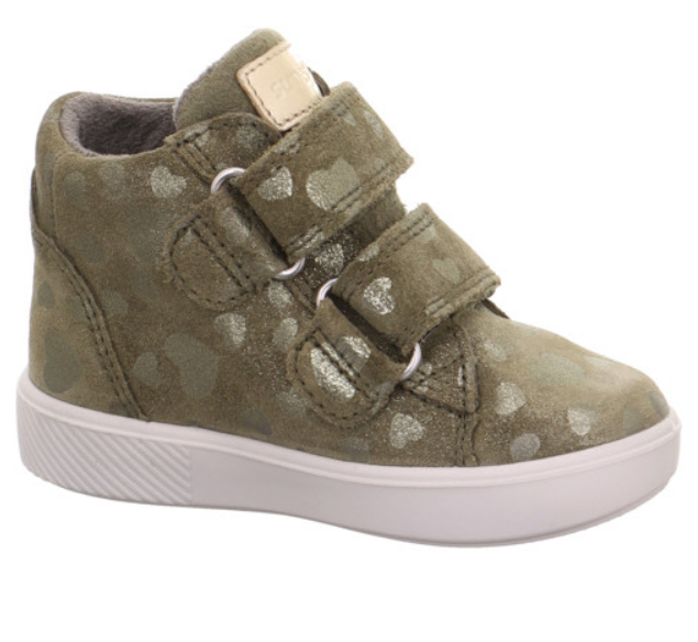 Olive and gold heart-patterned SUPERFIT GORE-TEX ankle shoe, style SUPIES 778-70