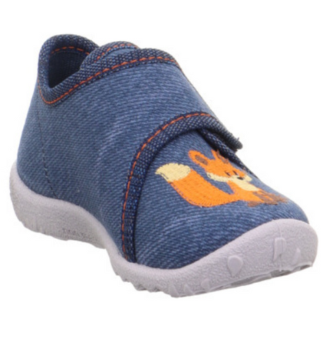 Comfortable SUPERFIT Hausschuh SPOTTY 9254-81 in stylish jeans with adorable Fuchs design