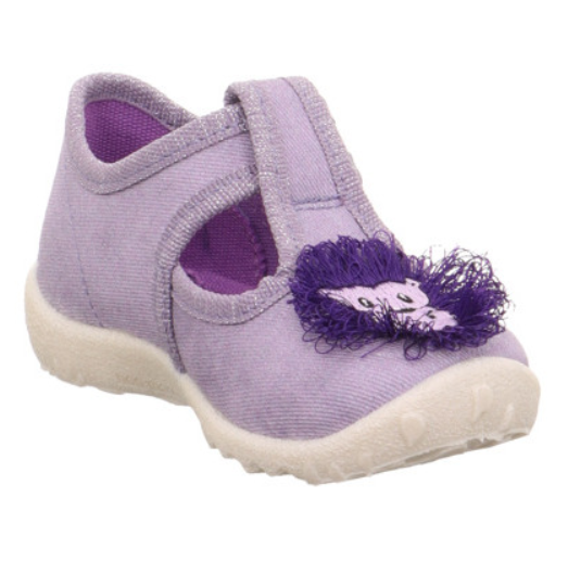 Comfortable and durable SUPERFIT Hausschuh SPOTTY 9256-853 in purple with lion design