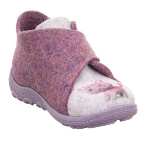 Comfortable and cozy SUPERFIT Hausschuh HAPPY OCTI 6291-851 in purple and grey with cute cat design