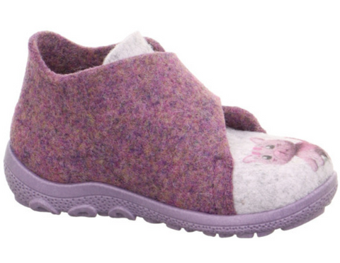 Comfortable lila and grau SUPERFIT Hausschuh HAPPY OCTI 6291-851 with cute cat design