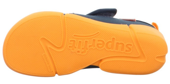 Seitenansicht des SUPERFIT Hausschuh VENTI 6700-80, blauer Schuh mit Fuchs-Illustration für gemütliche Stunden zuhause