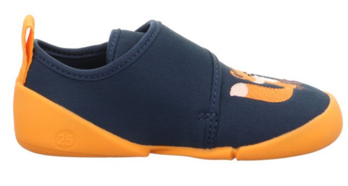 Vorderansicht des SUPERFIT Hausschuh VENTI 6700-80 in Blau mit Fuchs-Motiv für angenehmes Tragegefühl