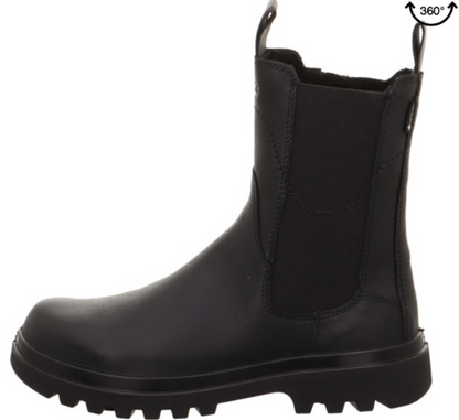 Detaillierte Aufnahme des schwarzen SUPERFIT GORE-TEX Stiefels ABBY 613-001 mit strapazierfähigem Obermaterial