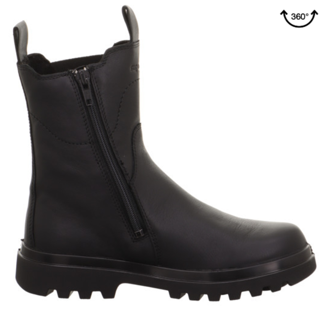 Nahaufnahme des SUPERFIT GORE-TEX Stiefels ABBY 613-001 in Schwarz, zeigt die Verarbeitung und Reißverschluss