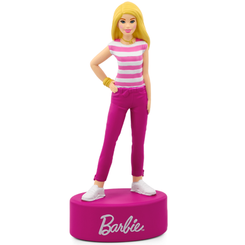 Vorderansicht: TONIES Tonie-Figur Barbie, auf pinker Basis mit Barbie-Logo