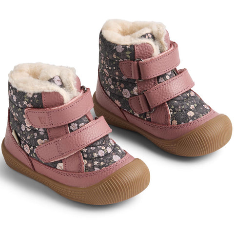 Hochwertige WHEAT TEX Stiefel DAXI WF512k-02 in zartem Altrosa mit floralem Wildblumen-Design, perfekt für den Alltag