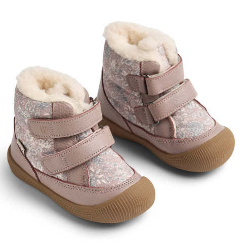 Schuhe – WHEAT Stiefel DAXI WF512k-02, puderrosa mit Blümchenmuster, Fellfutter, Klettverschluss
