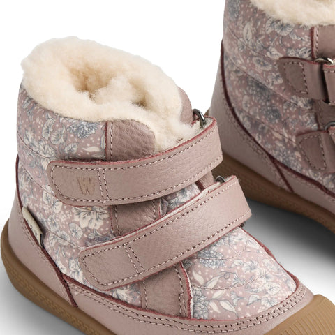 Detailaufnahme: Schuhe WHEAT TEX Stiefel DAXI WF512k-02, puderrosa Blümchenmuster, flauschiges Innenfutter