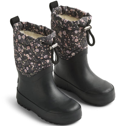 WHEAT Thermo Snowboot-WF541K-02 in Schwarz mit Blumendekor für winterliche Tage