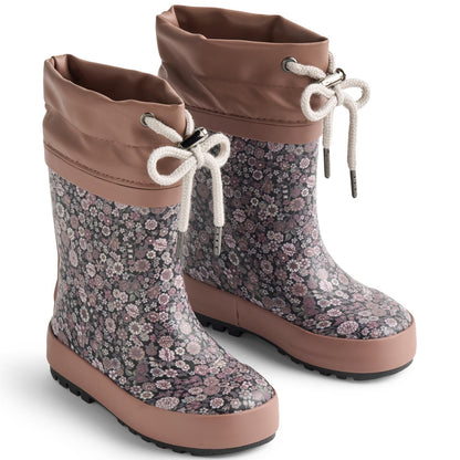 Rosenholz und schwarze Gummistiefel von WHEAT mit warmer Innenfütterung, ideal für Herbst und Winter