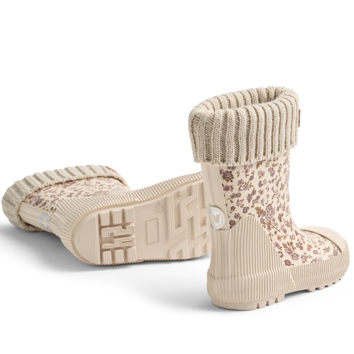 Nahaufnahme des robusten, thermoisolierten WHEAT Gummistiefels mit Blümchenmotiv in cremefarben