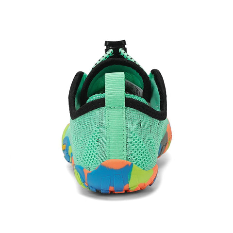 Rückansicht des SAGUARO Barfußschuh KID SMART in Mint/Multicolor; mintgrünes Obermaterial, bunte Sohle.