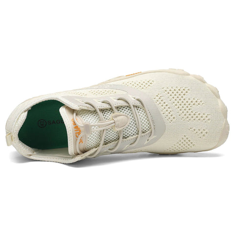 Ansicht von oben: SAGUARO Barfußschuh SMART in créme/beige, Mesh-Obermaterial und Schnürsystem.