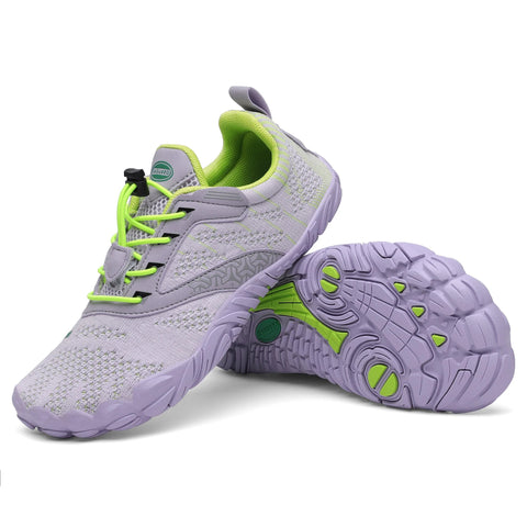 Schuhe SAGUARO Barfußschuh FREE I lavendel; 2er-Paar, neongrüne Schnürsenkel, lavendel Mesh-Obermaterial, profilierte Sohle