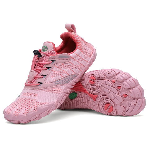 Schuhe SAGUARO Barfußschuh FREE I – Seitenansicht, rosa, Mesh-Obermaterial, griffige Sohle, SAGUARO-Logo sichtbar