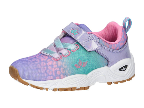  Weiblicher Sportschuh in lila, rosa und türkis 