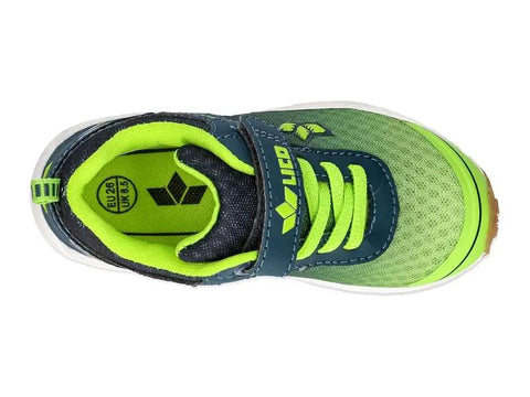 Draufsicht: LICO Turnschuh Barney 366097 in petrol/neongelb mit Klettverschluss.