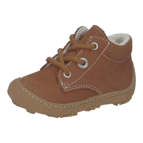 Seitenansicht des Ricosta Knöchelschuh COLIN in Braun; braunes Obermaterial, Schnürung, beige Sohle.
