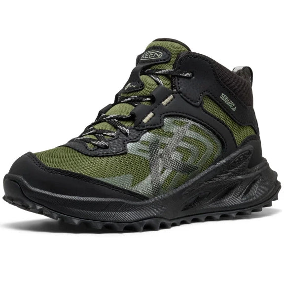 Vielseitiger KEEN TEX ZIONIC MID WP Knöchelschuh in Schwarz und Grün, geeignet für verschiedene Geländetypen