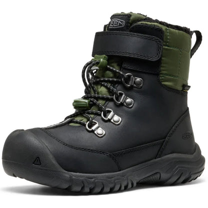 Robuste KEEN WP TEX Stiefel KANIBOU in schwarz und grün, ideal für Outdoor-Aktivitäten im Regen