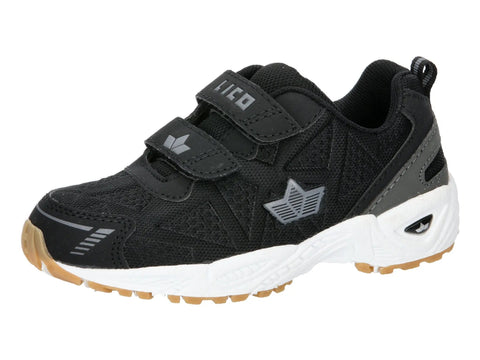 Schuhe: Seitliche Detailansicht des schwarzen LICO Sportschuhs FLORI VS 366380 mit Klettverschluss und weißer Sohle.