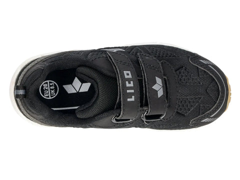 Ansicht von oben: LICO Sportschuh FLORI VS, schwarz-grau, Mesh-Obermaterial, Klettverschluss, weiße Sohle.