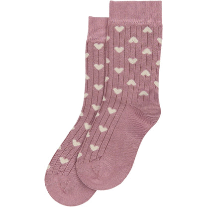 MINIPOP Bambus Socken - malve / créme Herzen