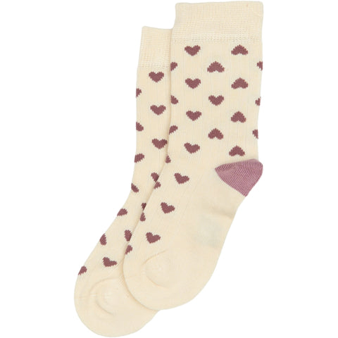 MINIPOP Bambus Socken - créme / malve Herzen