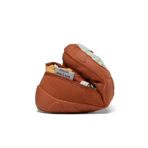 Vegan snowy winter boots in curry, brown, and mint colors by AFFENZAHN TEX Stiefel, perfect for kids' outdoor adventures