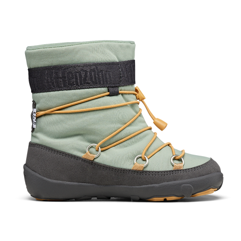 Vegan snowy mini A TURE Stiefel in grey, mint, and curry colors by AFFENZAHN TEX, perfect for snowy weather