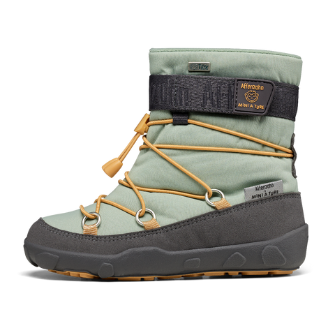 affenzahn tex stiefel displaying gray, mint, and curry colors