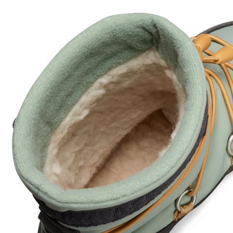 Vegan snowy mini A Ture boots in grey, mint, and curry colors by Affenzahn Tex