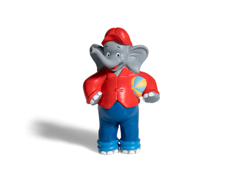  Benjamin Blümchen in bunter Kleidung im Zoo-Kindergarten 