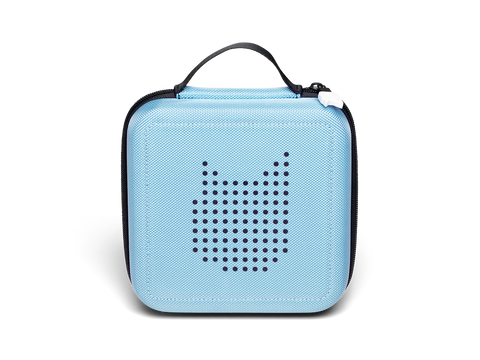 Tonies Transporter in light blue color, a portable and durable carrying case for Tonies audio figures and Toniebox, perfect for on-the-go play and storage for kids