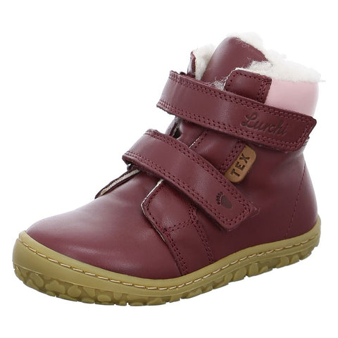 LURCHI Barfuß TEX Stiefel NOBBY 50009-03 - bordeaux - rosa - a stylish and comfortable pair of barefoot boots designed for kids, featuring a trendy bordeaux and rosa color combination