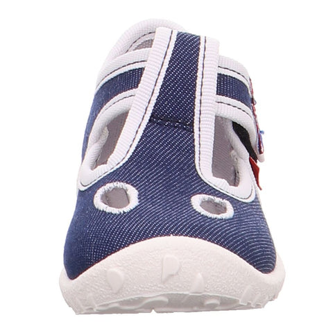 A cozy and comfortable blue and white SUPERFIT Hausschuh SPOTTY 9248-80 with an anchor design